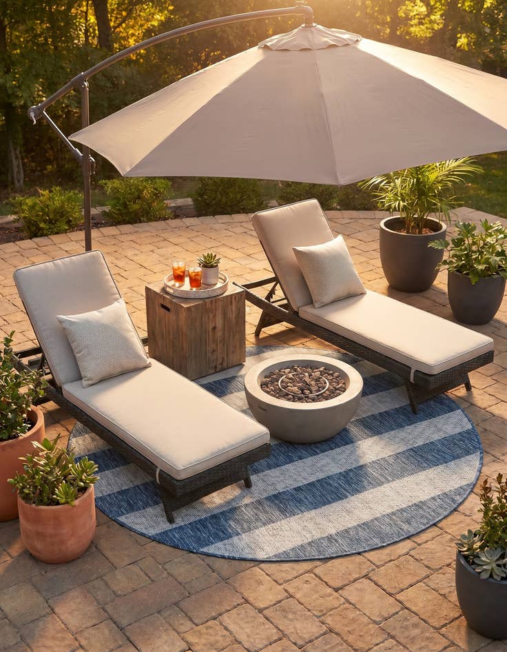 Detail image of 5' 3 x 5' 3 Easy-Clean Ribbon Indoor / Outdoor Round Rug