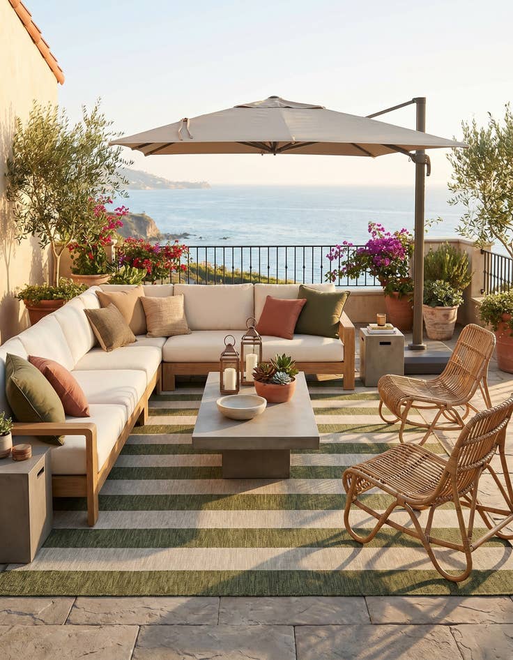 Detail image of 10' x 13' Easy-Clean Striped Indoor / Outdoor Rug