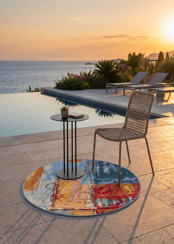 2' 7 x 2' 7 Easy-Clean Modern Indoor / Outdoor Round Rug