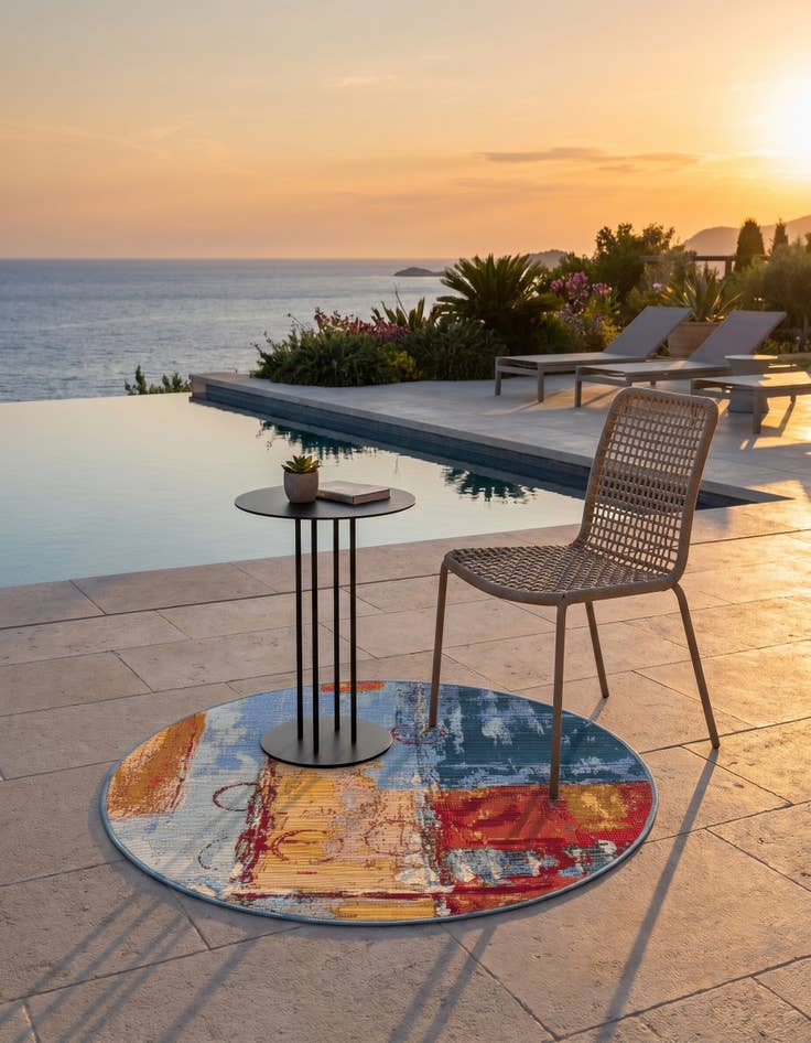 Detail image of 2' 7 x 2' 7 Easy-Clean Modern Indoor / Outdoor Round Rug