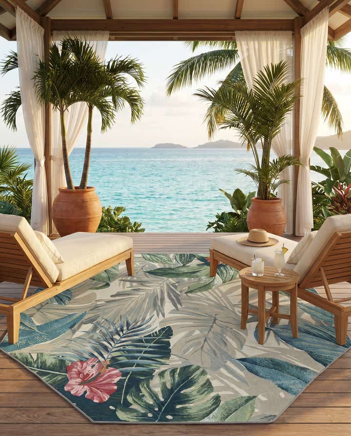 7' x 7' Easy-Clean Botanical Indoor / Outdoor Octagon Rug