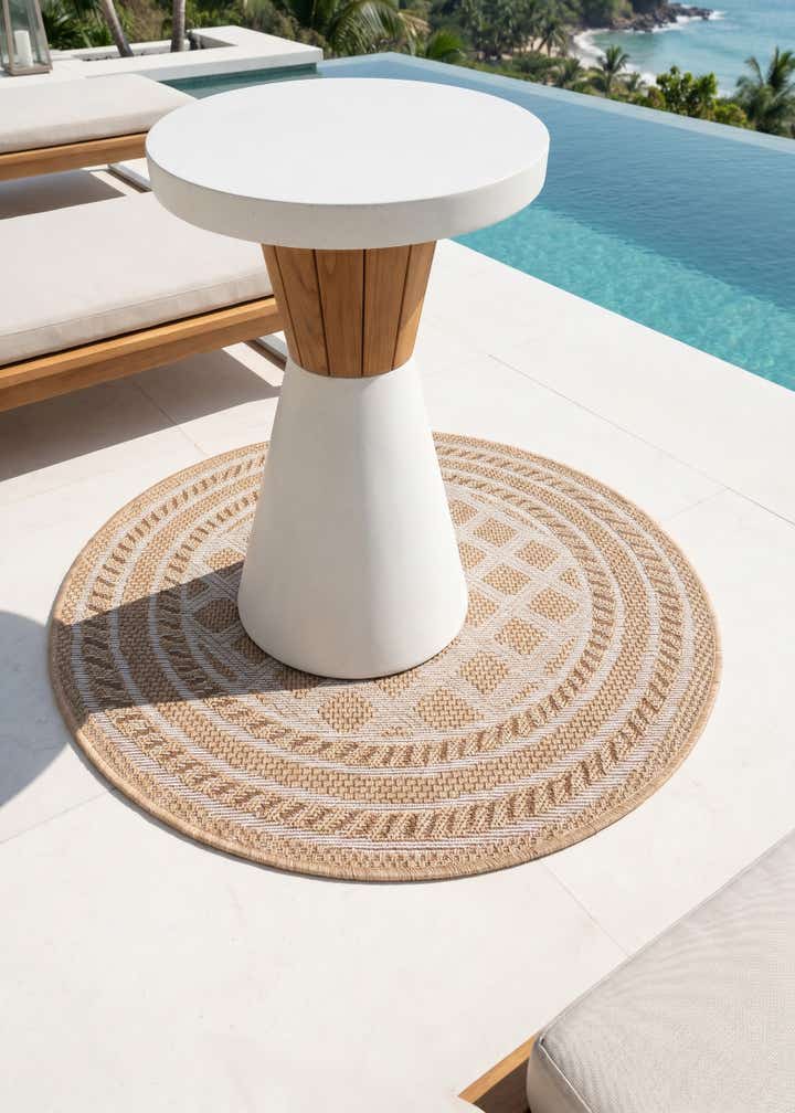 3' 3 x 3' 3 Easy-Clean Trellis Indoor / Outdoor Round Rug