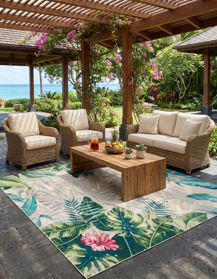 Detail image of 7' 10 x 10' Easy-Clean Botanical Indoor / Outdoor Rug