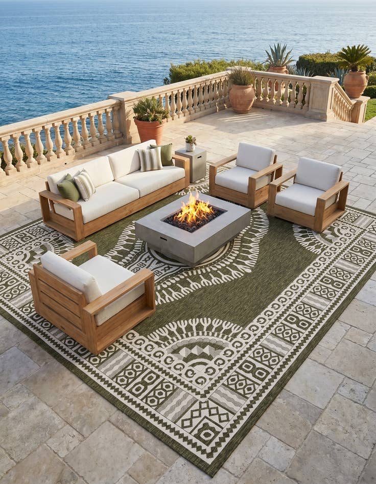 Detail image of 13' x 13' Easy-Clean Traditional Indoor / Outdoor Square Rug