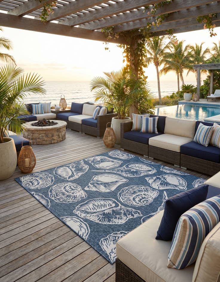 Detail image of 7' 10 x 7' 10 Easy-Clean Coastal Indoor / Outdoor Square Rug