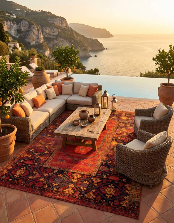 Detail image of 10' x 12' Easy-Clean Tribal Indoor / Outdoor Rug