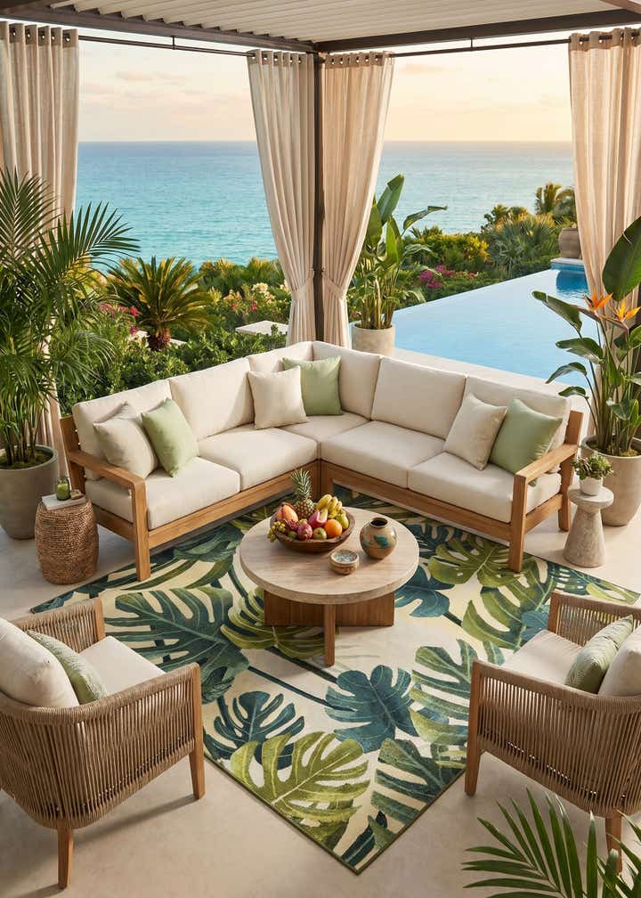 7' 10 x 7' 10 Easy-Clean Botanical Indoor / Outdoor Square Rug