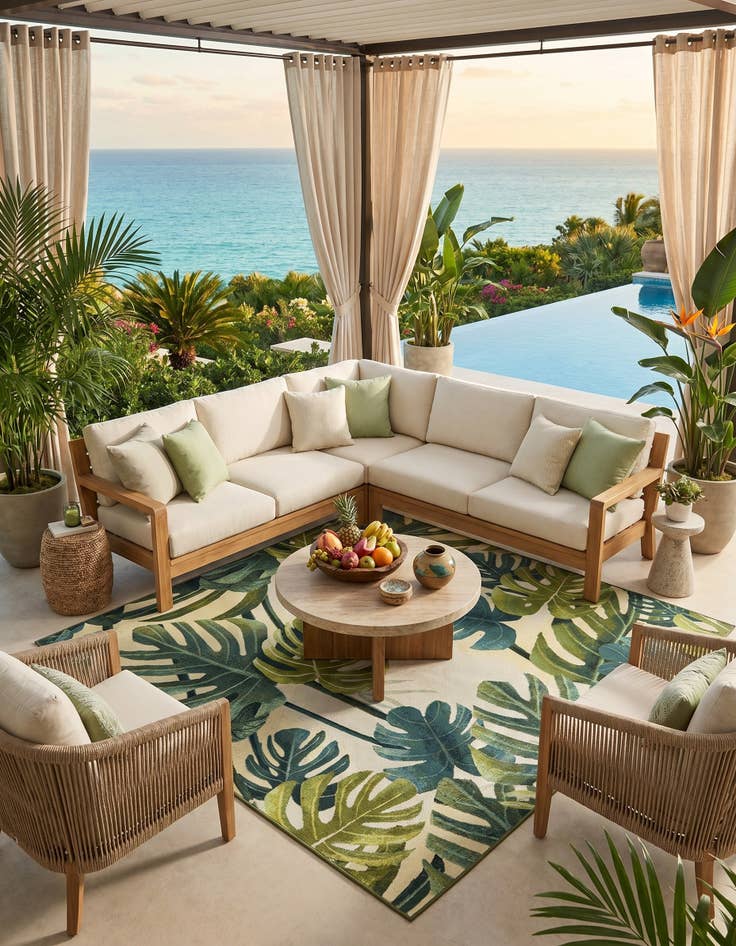 Detail image of 7' 10 x 7' 10 Easy-Clean Botanical Indoor / Outdoor Square Rug