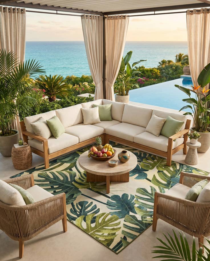 Detail image of 7' 10 x 7' 10 Easy-Clean Botanical Indoor / Outdoor Square Rug