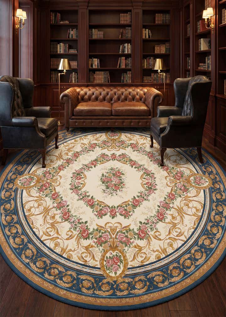 10' x 10' Easy-Clean Traditional Indoor / Outdoor Round Rug