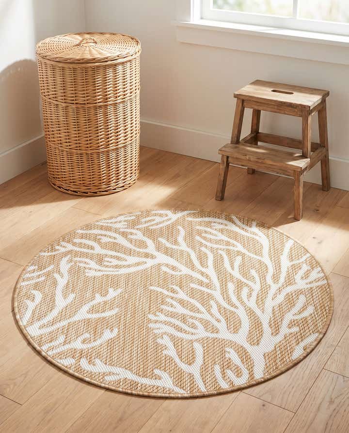 3' x 3' Easy-Clean Coastal Indoor / Outdoor Round Rug