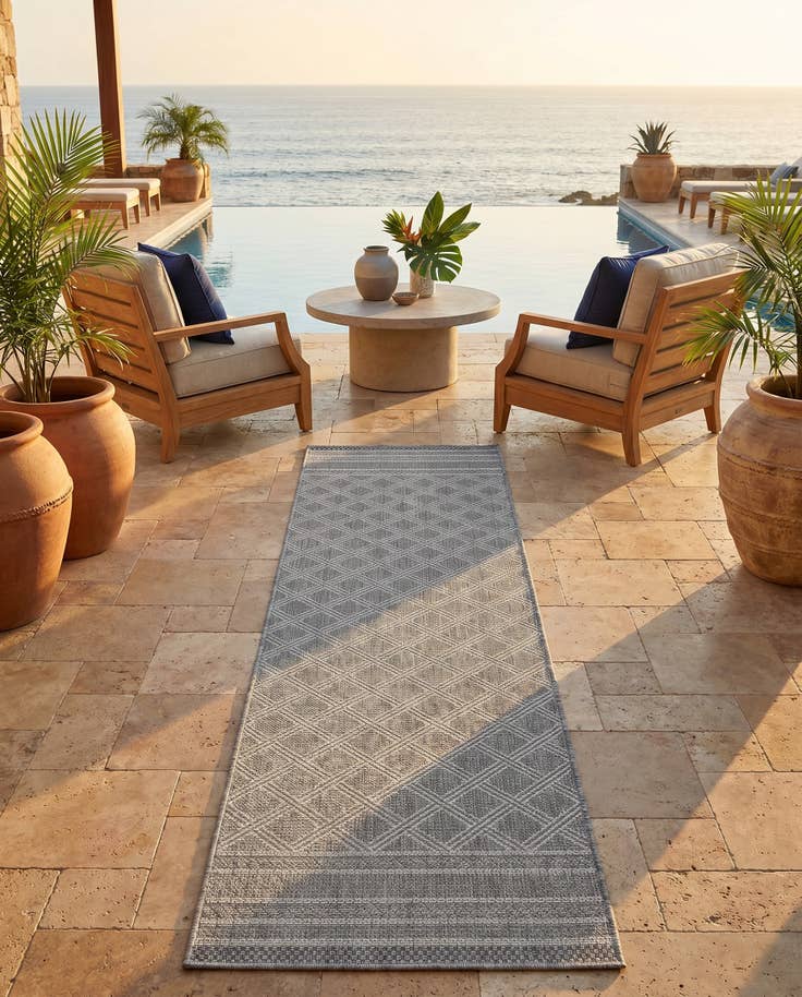 Detail image of 2' x 8' Easy-Clean Trellis Indoor / Outdoor Runner Rug