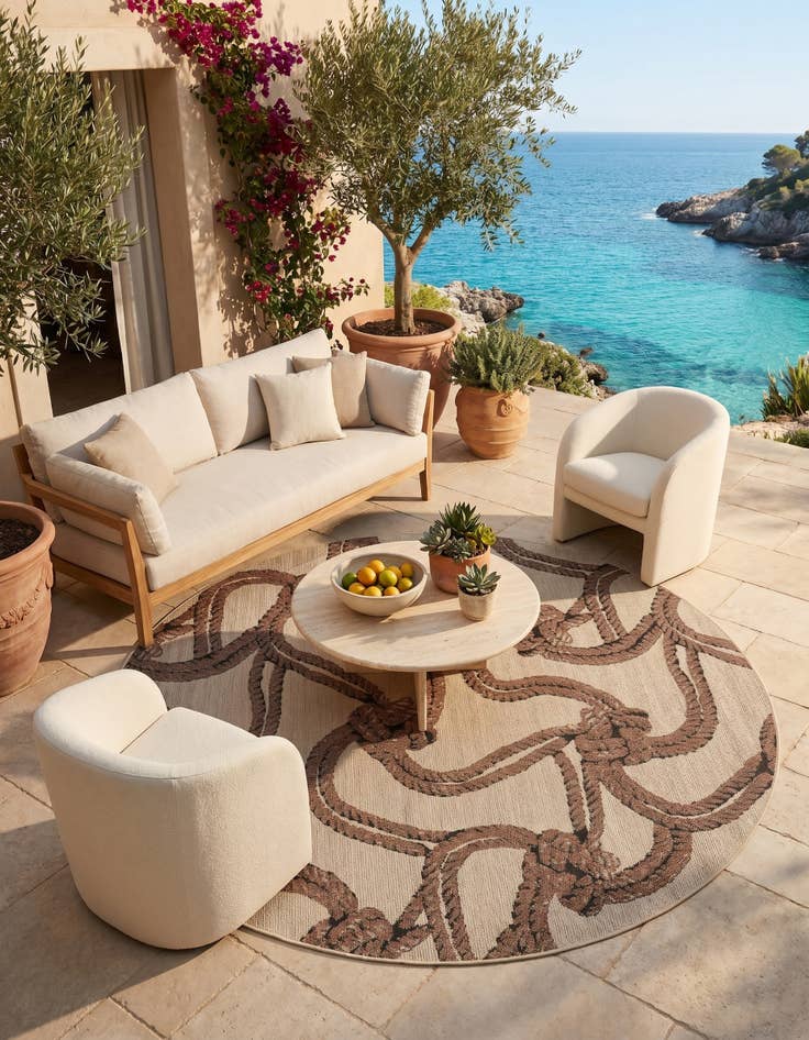 Detail image of 7' 10 x 7' 10 Easy-Clean Coastal Indoor / Outdoor Round Rug