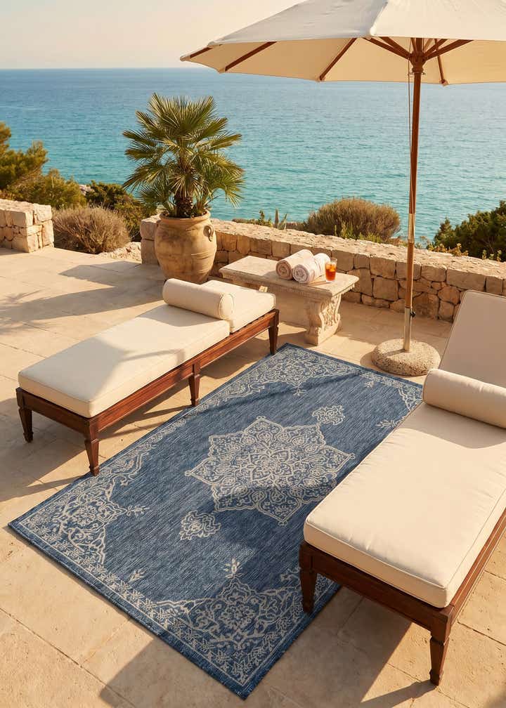 5' 3 x 8' Easy-Clean Traditional Indoor / Outdoor Rug