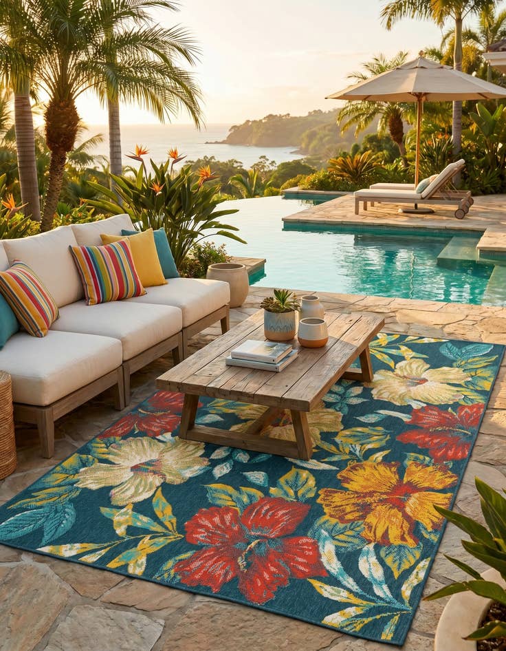 Detail image of 5' 3 x 8' Easy-Clean Coastal Indoor / Outdoor Rug
