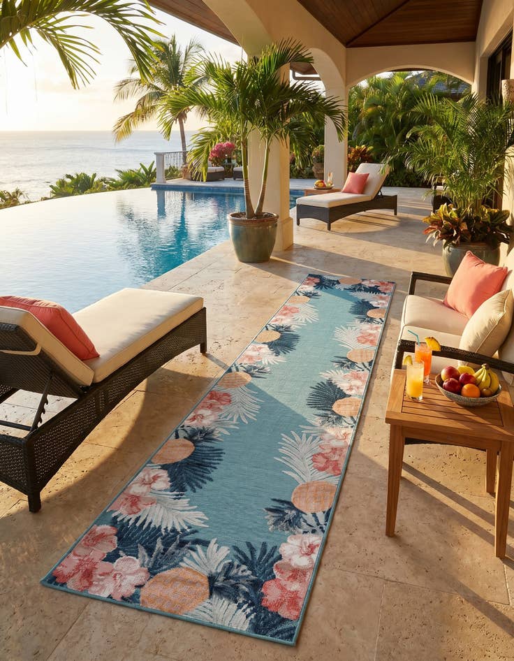 Detail image of 2' 7 x 12' Easy-Clean Botanical Indoor / Outdoor Runner Rug