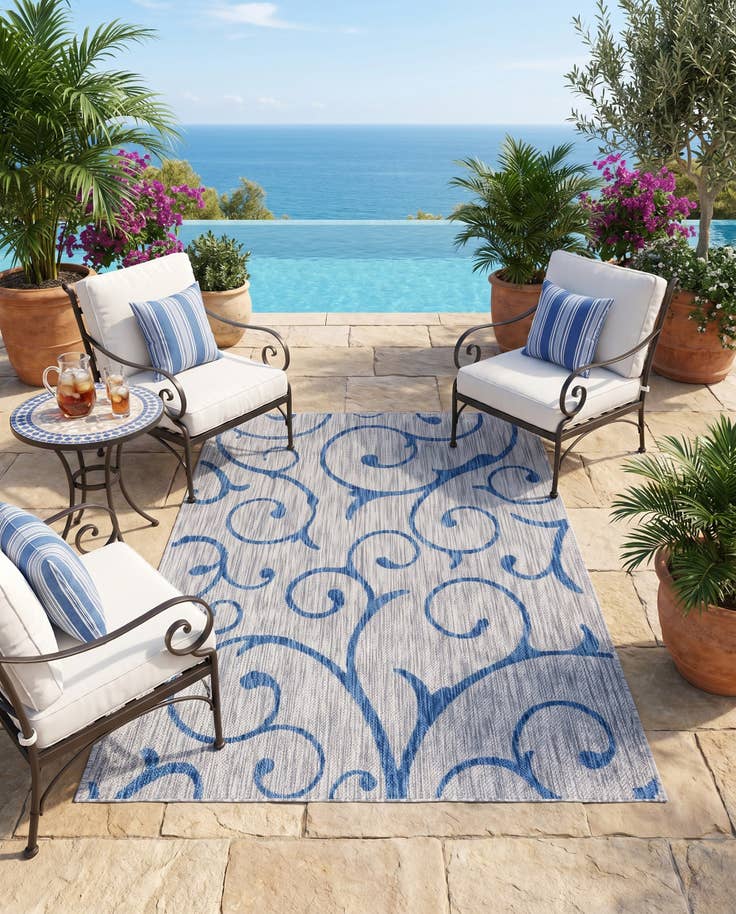 Detail image of 4' x 6' Easy-Clean Botanical Indoor / Outdoor Rug