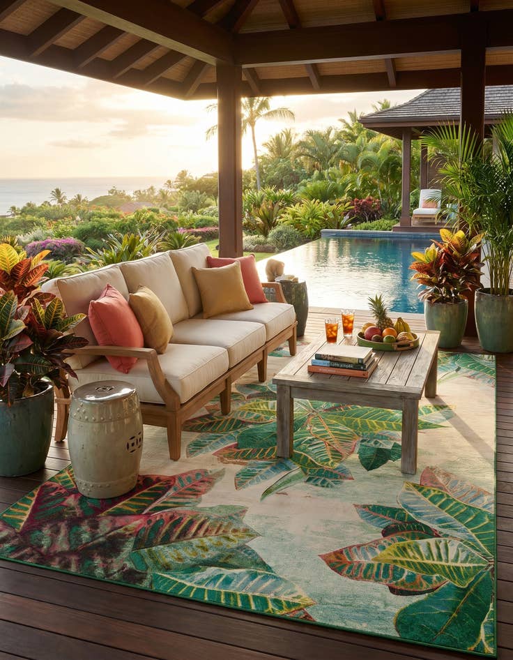 Detail image of 10' x 14' 2 Easy-Clean Botanical Indoor / Outdoor Rug