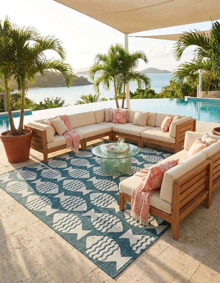 Detail image of 13' x 13' Easy-Clean Coastal Indoor / Outdoor Square Rug