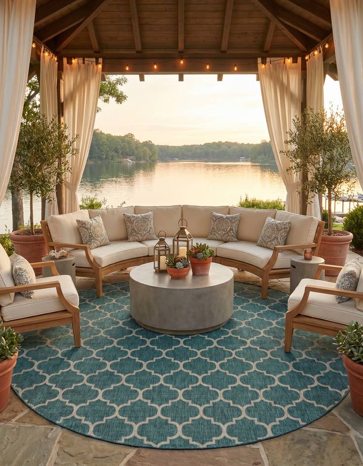 Detail image of 13' x 13' Easy-Clean Lattice Indoor / Outdoor Round Rug