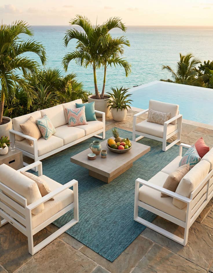 Detail image of 7' 10 x 10' Easy-Clean Solid Indoor / Outdoor Rug