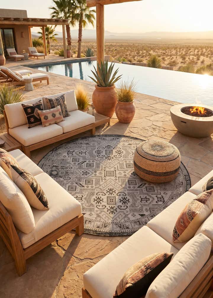 5' 3 x 5' 3 Easy-Clean Aztec Indoor / Outdoor Round Rug