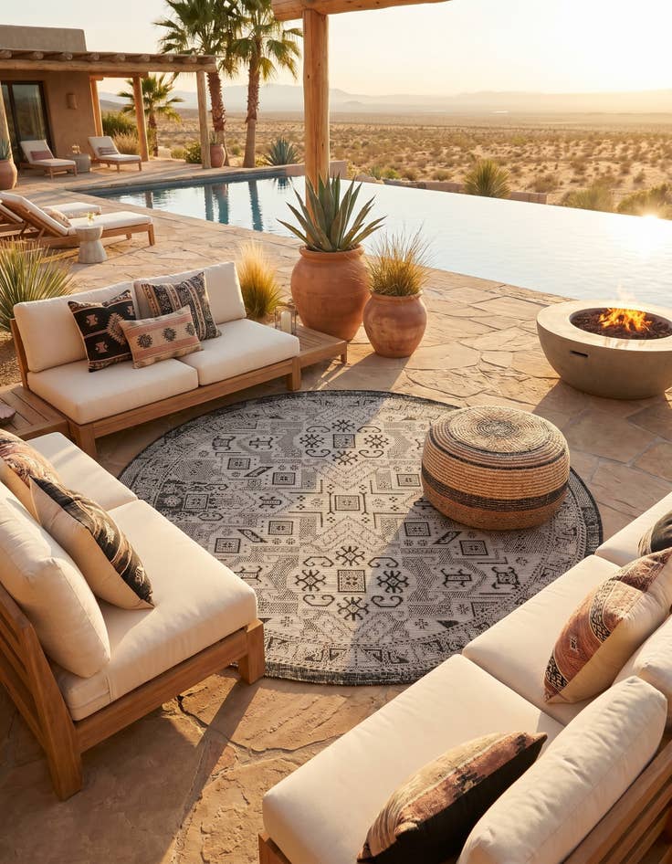 Detail image of 5' 3 x 5' 3 Easy-Clean Aztec Indoor / Outdoor Round Rug