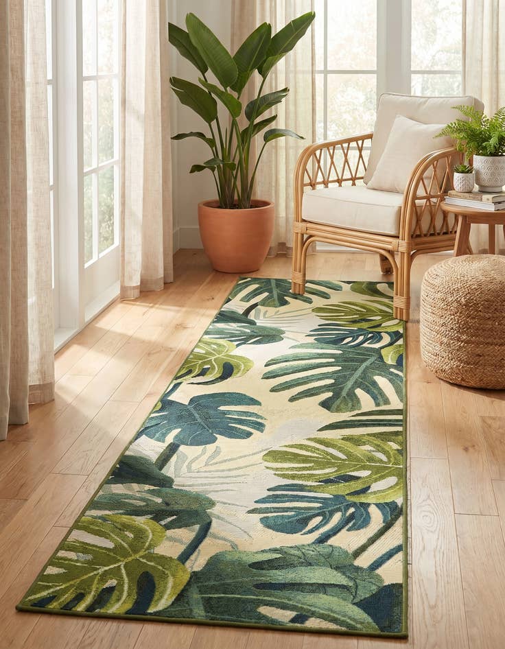 Detail image of 2' x 8' Easy-Clean Botanical Indoor / Outdoor Runner Rug