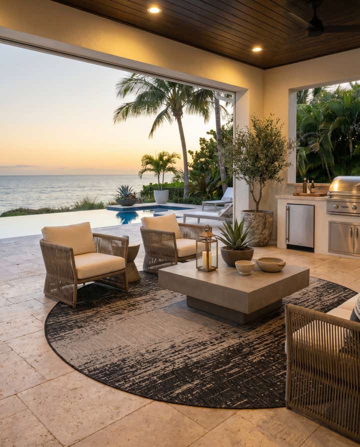 7' 10 x 7' 10 Easy-Clean Modern Indoor / Outdoor Round Rug