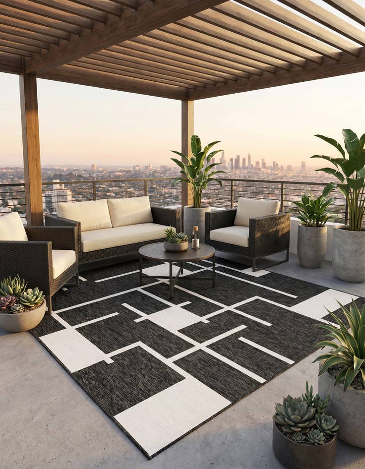 Detail image of 10' x 10' Easy-Clean Modern Indoor / Outdoor Square Rug