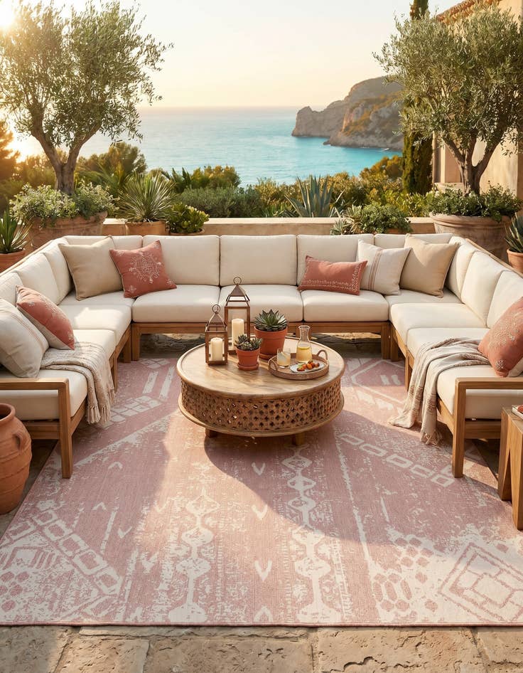 Detail image of 10' 8 x 10' 8 Easy-Clean Bohemian Indoor / Outdoor Square Rug