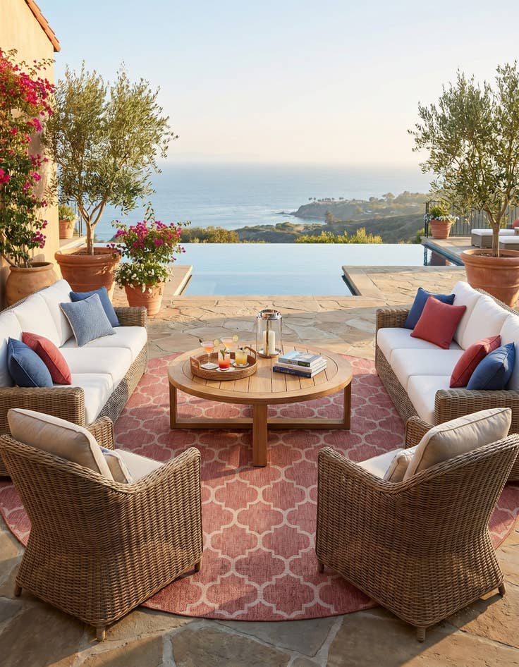 Detail image of 13' x 13' Easy-Clean Lattice Indoor / Outdoor Round Rug