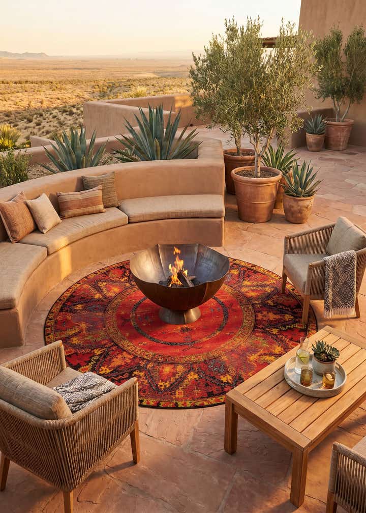7' 10 x 7' 10 Easy-Clean Tribal Indoor / Outdoor Round Rug
