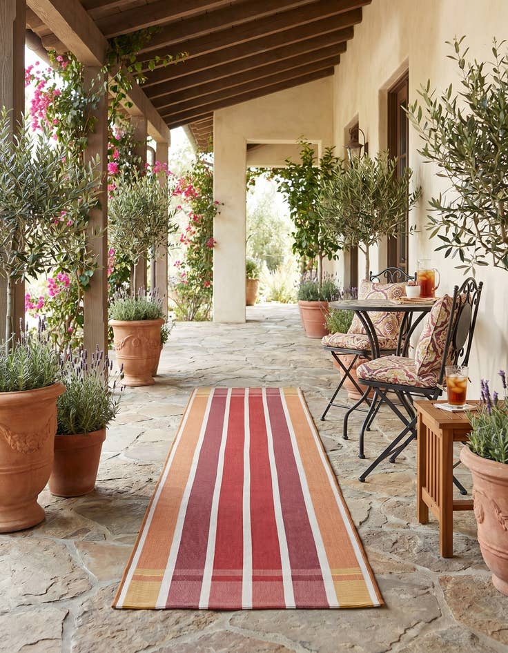 Detail image of 2' x 8' Easy-Clean Striped Indoor / Outdoor Runner Rug