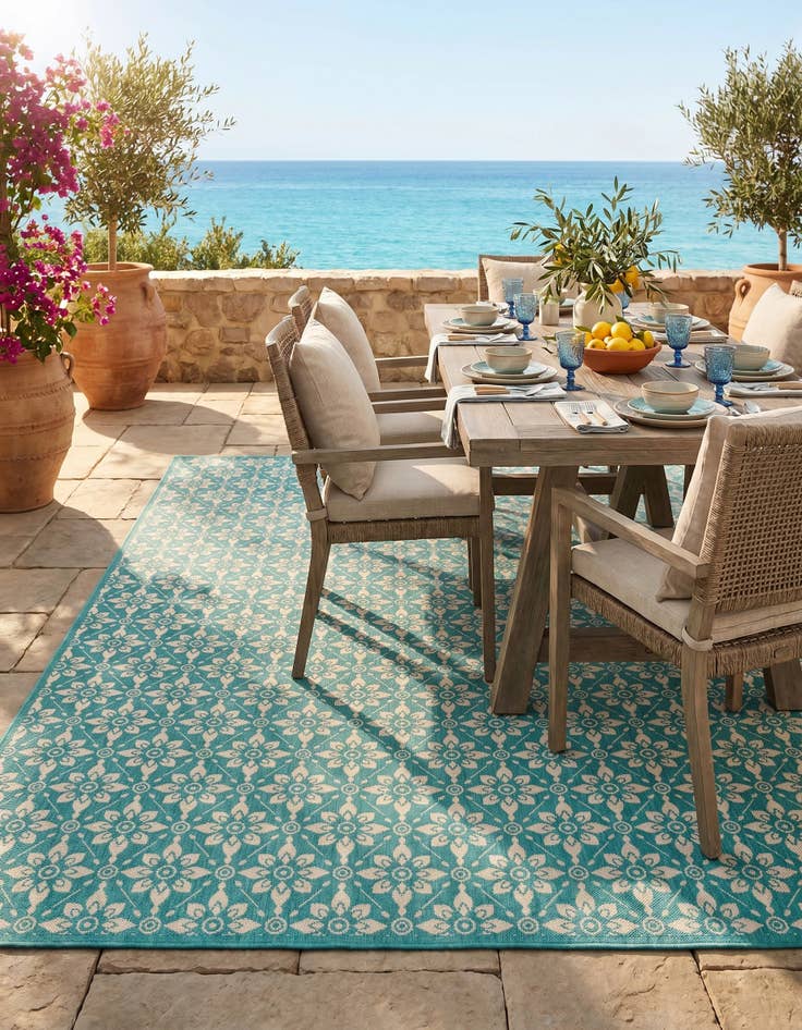 Detail image of 9' x 12' Easy-Clean Trellis Indoor / Outdoor Rug