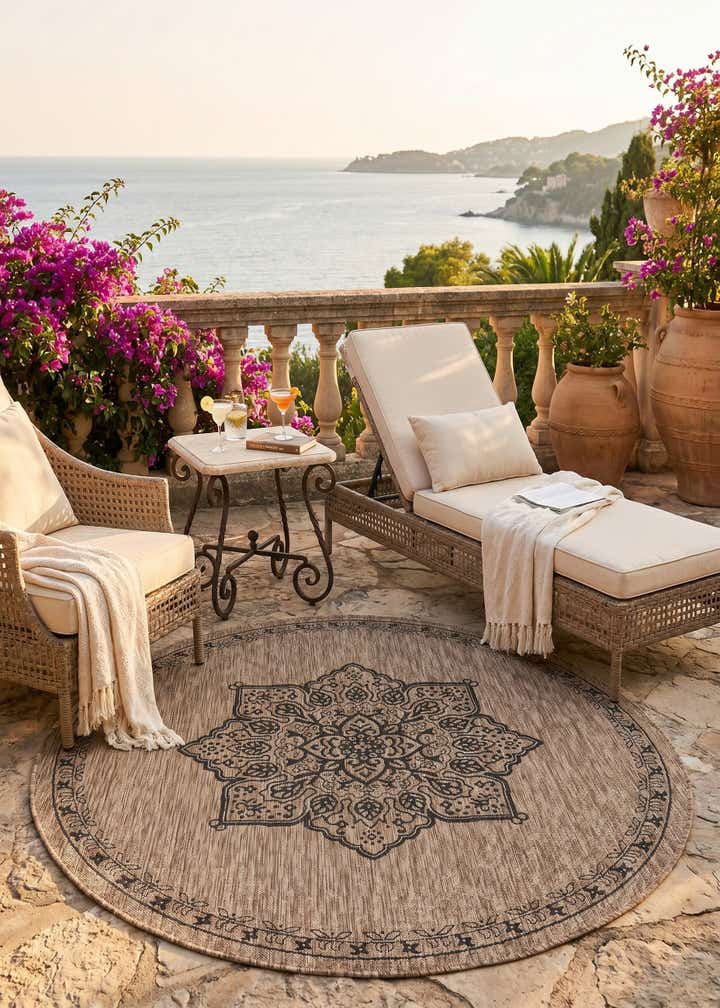 6' x 6' Easy-Clean Traditional Indoor / Outdoor Round Rug