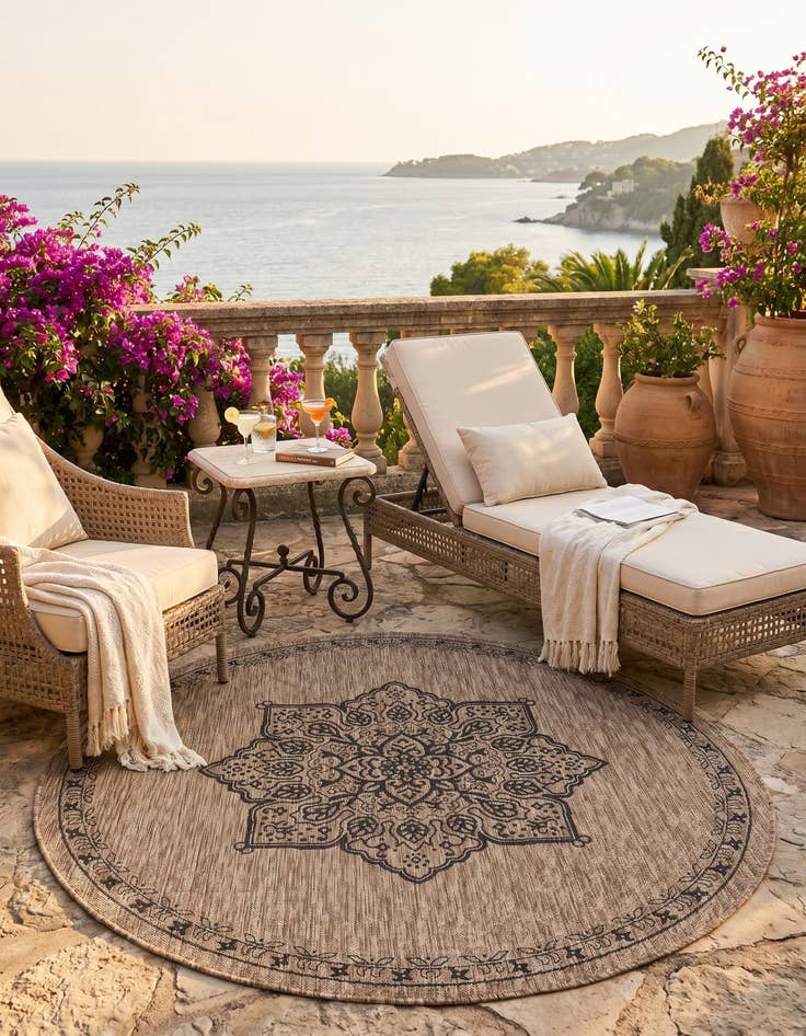 Detail image of 6' x 6' Easy-Clean Traditional Indoor / Outdoor Round Rug