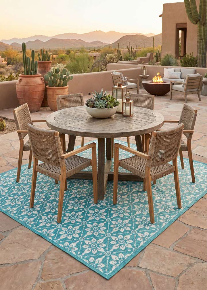 7' 10 x 7' 10 Easy-Clean Trellis Indoor / Outdoor Square Rug