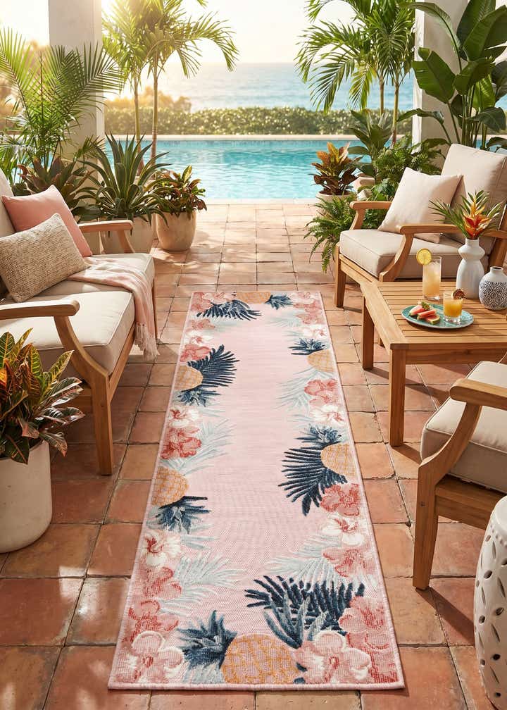 2' 2 x 8' Easy-Clean Botanical Indoor / Outdoor Runner Rug