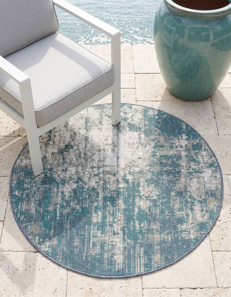 Detail image of 4' x 4' Easy-Clean Coastal Indoor / Outdoor Round Rug