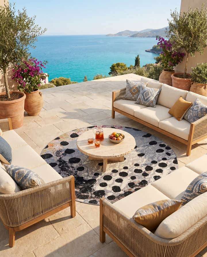 7' 10 x 7' 10 Easy-Clean Modern Indoor / Outdoor Round Rug