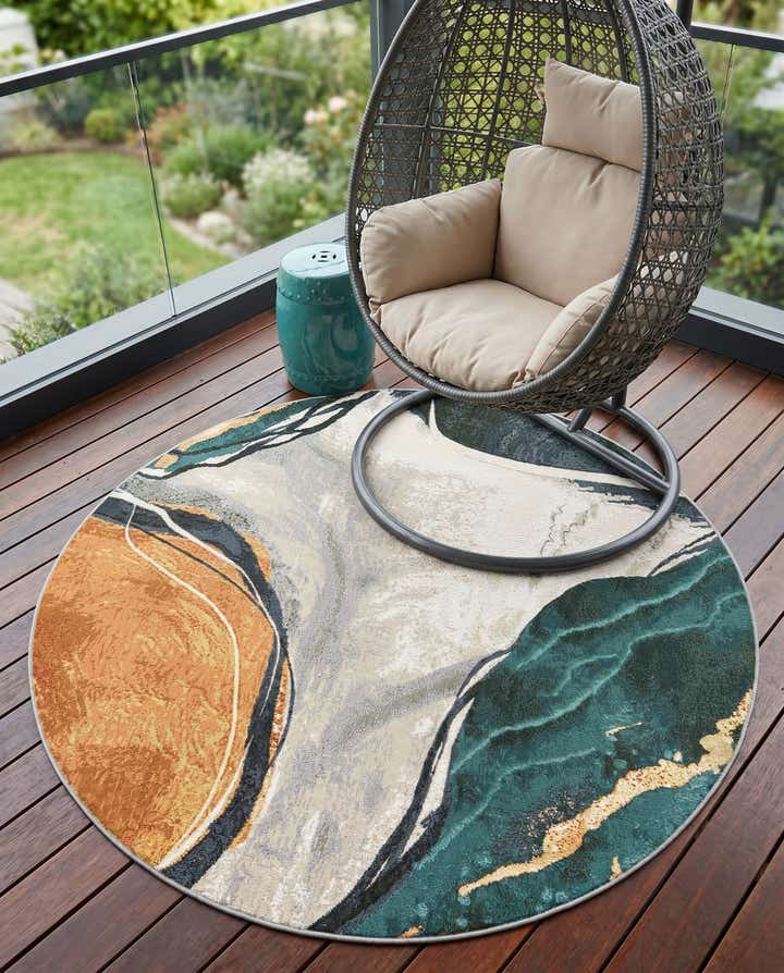 5' 3 x 5' 3 Easy-Clean Modern Indoor / Outdoor Round Rug