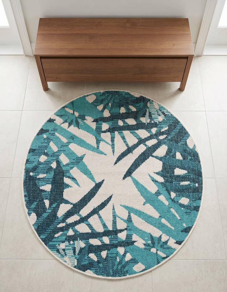 Detail image of 3' x 3' Easy-Clean Botanical Indoor / Outdoor Round Rug