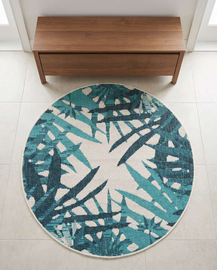 3' x 3' Easy-Clean Botanical Indoor / Outdoor Round Rug