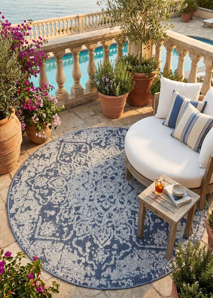 5' 3 x 5' 3 Easy-Clean Traditional Indoor / Outdoor Round Rug