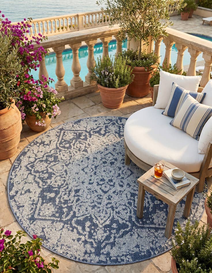 Detail image of 5' 3 x 5' 3 Easy-Clean Traditional Indoor / Outdoor Round Rug