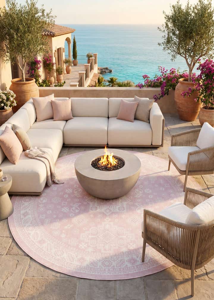 10' x 10' Easy-Clean Aztec Indoor / Outdoor Round Rug