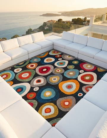 Multi Black Easy-Clean Casablanca Indoor / Outdoor Square Rug