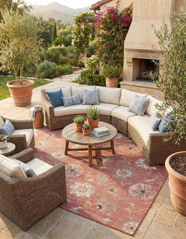 Detail image of 9' x 12' Easy-Clean Botanical Indoor / Outdoor Rug