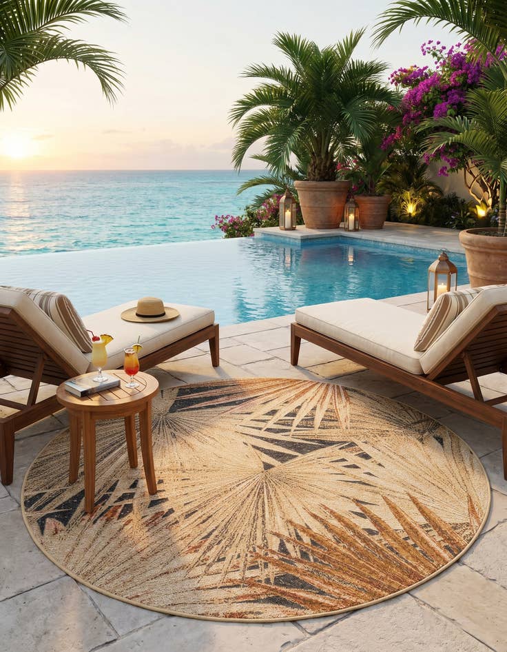 Detail image of 5' x 5' Easy-Clean Botanical Indoor / Outdoor Round Rug